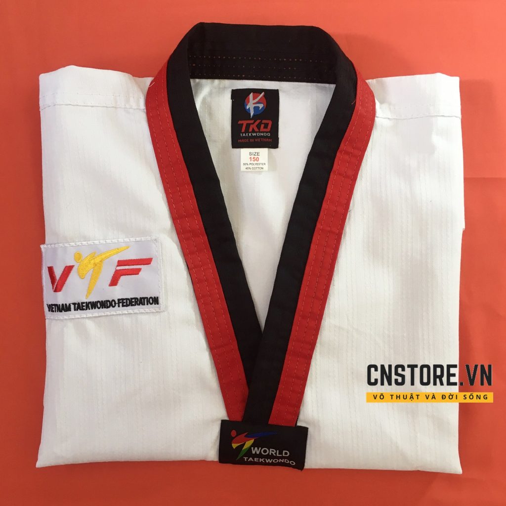 võ phục taekwondo cổ đỏ đen giá rẻ