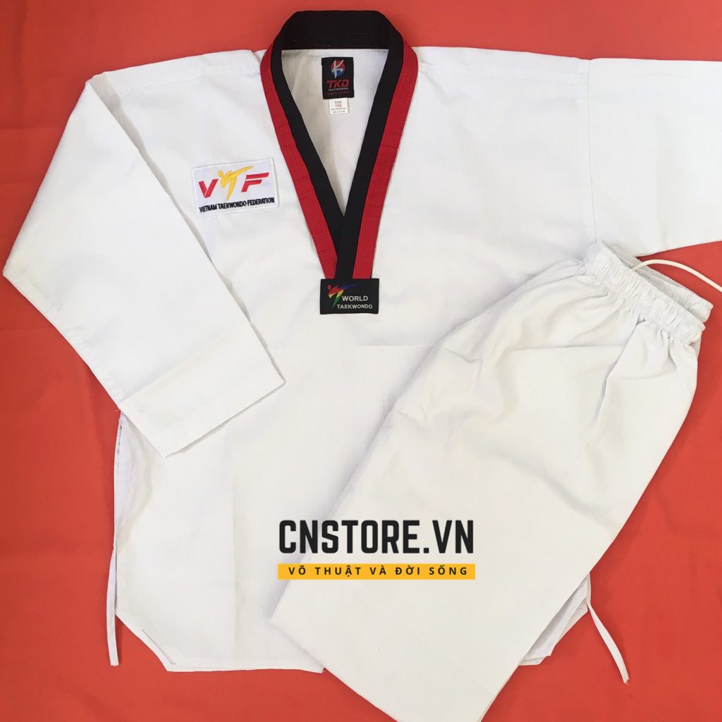 đồng phục taekwondo cổ đỏ đen giá rẻ